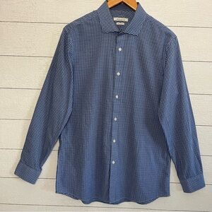 Perry Ellis Portfolio Blue Button Down Checkered Shirt Size Large 16-34/35